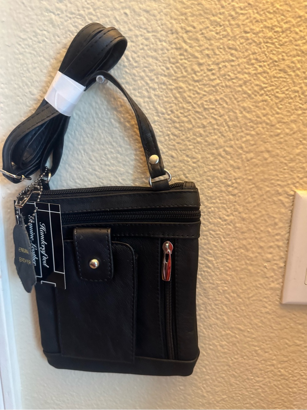 Black Crossbody Shoulder Bag - Genuine Soft Leather
